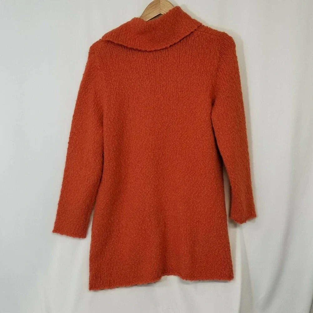 Laura Ashley Petites Orange Chunky Boucle Knit Open Front Long Cardigan Sweater - Picture 5 of 9